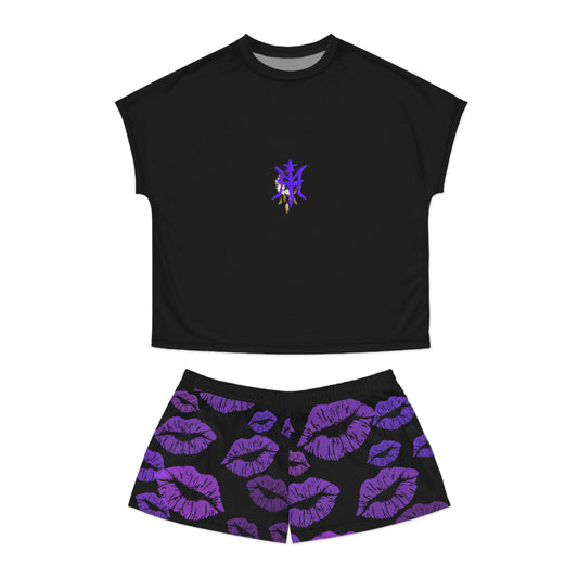 Women's “LEANKISS” Short Pajama Set (BLACK)